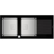 TEKA Glass Inset Sink Two Bowls & Drainer - Diamond RS15 Black