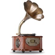 LuguLake Bluetooth Phonograph Record Player Turntable, Library Vintage Phonograph Gramophone with Copper Horn, Built-in Independent subwoofer 3.5mm Aux-in/ USB/FM for Home/Office
