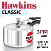 Hawkins Classic Aluminium Pressure Cooker, 3 Litres Wide Body, Silver
