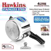Hawkins Stainless Steel Induction Compatible Base Pressure Cooker, 4 Litres, Silver