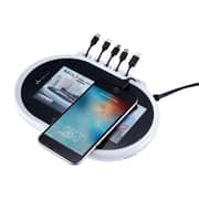 MiLi Multi Plug Charging Station [Stylish Multi-Port Charging Device] Equipped with 6 Connectors & 2 USB Output Ports (4 Micro-USB, 2 Lightning, USB2.1A , USB-A Output Port) - White