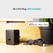 Powerology - Dual Port Wall Charger 30W USB 2.4A + PD 18W with Type-C to Mfi Lighting Cable 1.2M - Black