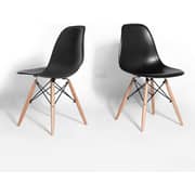Mahmayi Eames Style DSW Dining Chair- Solid Wood Legs, ABS Plastic Seat, Eiffel Tower Leg Structure, Durable & Lightweight- Perfect Blend of Style and Comfort for Modern Dining Spaces- Set of 2, Black