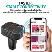 Promate Bluetooth V5.0 Car FM Transmitter, Wireless Radio Adapter Hands-Free Car Kit with Ultra-Fast Quick Charge 3.0 Port SmarTune-2+