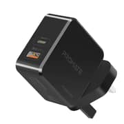 Promate USB-C Power Delivery Charger, 36W Fast Charging Dual Port Wall Charger PowerCube Black-UK