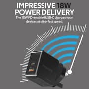 Promate USB-C Power Delivery Charger, 36W Fast Charging Dual Port Wall Charger PowerCube Black-UK