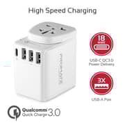Promate Universal Travel Adapter, Worlds First Grounded Power Adapter with Resettable Fuse TripMate-PD18 White