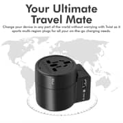Promate Universal Travel Adapter, All-In-One International Twist Design Power Adapter Twist Black
