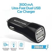 Promate DualPort Car Charger With Micro USB Cable + CarMount 3-in-1 Kit Black