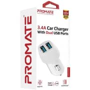 Promate Voltrip-Duo USB Port Car Charger White