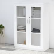Mahmayi Melamine On Mdf Carre 120 Medium Height Cabinet - Wooden Storage Cabinet With Lockable Glass Doors -W80Cms X D40Cms X H120Cms (White) ME120WH