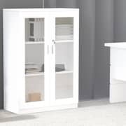 Mahmayi Melamine On Mdf Carre 120 Medium Height Cabinet - Wooden Storage Cabinet With Lockable Glass Doors -W80Cms X D40Cms X H120Cms (White) ME120WH