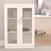 Mahmayi Melamine On Mdf Carre 120 Medium Height Cabinet - Wooden Storage Cabinet With Lockable Glass Doors -W80Cms X D40Cms X H120Cms (White) ME120WH