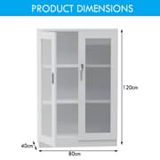 Mahmayi Melamine On Mdf Carre 120 Medium Height Cabinet - Wooden Storage Cabinet With Lockable Glass Doors -W80Cms X D40Cms X H120Cms (White) ME120WH