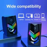 HP Multimedia Speaker DHE-6000 Wired Speaker Gradient LED Backlight Audio Player Multimedia Stereo Mini Subwoofer With 3.5Mm Jack (Black)