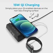 ساعة منبه رقمية من بروميت مع شحن لاسلكي بقدرة  15  وات، حماية متعددة، منفذ USB ، لوحة زمنية  - Qi  لون أسود