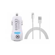 Ivon 2 USB Car Charger White With Lightning Cable 1m