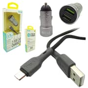 Ivon 2 USB Car Charger White With Micro USB Cable Black