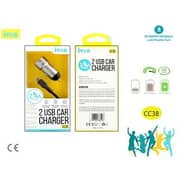 Ivon 2 USB Car Charger Grey With USB Type C Cable Black