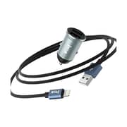 Ivon 2 USB Car Charger Grey With Lightning Cable Black