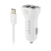 Ivon 2 USB Car Charger White With Micro USB Cable 1m White