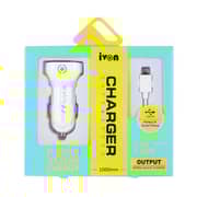 Ivon 2 USB Car Charger White With Micro USB Cable 1m White
