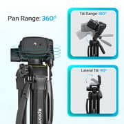 Promate Aluminium Tripod (180cm)with Panoramic Head, Bubble Level, 3 Section Leg Lock, Precise-180