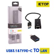 Ie Top AD-LAN-01/2158 Hub 2X1 USB 3.0 & Type-C3.1 OTG To Ethernet Lan