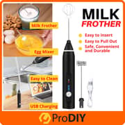 DAT Rechargeable 3 Gear Adjustable Milk Frother Handheld Electric Foam Maker Stainless Steel Whisk Mini Drink Mixer Blender with Art Stencils (Black)