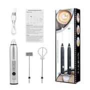 DAT Rechargeable 3 Gear Adjustable Milk Frother Handheld Electric Foam Maker Stainless Steel Whisk Mini Drink Mixer Blender with Art Stencils (Black)