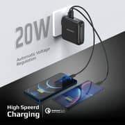 Promate Wall Charger Power Bank 15000mAh, 20W USB-C PD, QC 3.0, Lightning/Type-C Cord,PowerPack-PD20
