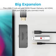 Promate USB-C Hub with 100W Type-C Power Delivery, USB 3.0 Port, 4K HDMI, 3.5mm Port,PadHub-Pro Grey