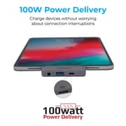 Promate USB-C Hub with 100W Type-C Power Delivery, USB 3.0 Port, 4K HDMI, 3.5mm Port,PadHub-Pro Grey