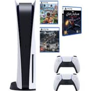 Sony PlayStation 5 Disc Console White With Extra Controller And Games (Demon Souls + Marvel Spider Man Miles Morales + Sackboy: A Big Adventure)
