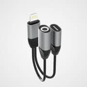 Dudao 2 In 1 Lighting To Lightning 3.5mm AUX Adapter Grey