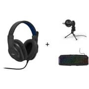 Urage 186007 SoundZ 100 Wired Over Ear Gaming Headset Black + 186018 Stream 400 Plus Gaming Microphone + Exodus 700 Semi-Mechanical Gaming Keyboard