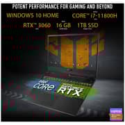 Asus TUF Gaming F15 Gaming Laptop - 11th Gen – Core i7 2.3GHz 16GB 1TB 6GB Win10Home 15.6inch FHD Eclipse Grey NVIDIA GeForce RTX 3060 FX506HM HN002T (2021) Middle East Version