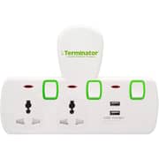 Terminator 2 Way Universal T Socket With 2usb, 2.1ah Individual Switch And Indicator With Fused In White Color-tma 2t-2usb