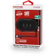 Promate 3-Port USB-C Charger Black