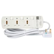 Terminator Brand Universal Power Extension Socket With 2 Usb - 3 Way 3m