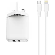 Trands Dual Port Wall Charger Woth Lightning To USB Type-C Cable 1m White