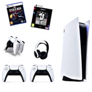 Sony PlayStation 5 Disc Console White + Extra Controller + Headset + Dualsense Charger + 2 Games (Fifa 21 - English + Spiderman Miles Morales)