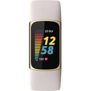 جهاز تتبع اللياقة البدنية فيتبيت FB421GLWT Charge 5 مصنوع من الفولاذ المقاوم للصدأ باللون الأبيض / الذهبي الناعم