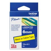 Brother Tze-611 6mm Black On Yellow Tape