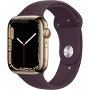 Apple Watch Series 7 GPS + Cellular, 45mm Gold Stainless Steel Case with Dark Cherry Sport Band