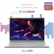 ASUS (2019) Laptop - 10th Gen / Intel Core i3-10110U / 14inch FHD / 4GB RAM / 256GB SSD / Shared Intel HD Graphics / Windows 10 Home / English & Arabic Keyboard / Silver / Middle East Version - [X409FA-EK590T]