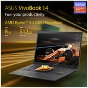 Asus Vivobook S14 M413UA-EB043T Slim Laptop Ryzen 5 2.1GHz 8GB 512GB Shared Win10Home 14inch FHD Black English/Arabic Keyboard
