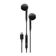 Porodo Soundtec Stereo Earphones 1.2m Compatible For Iphone Lightning Devices With High-clarify Mic, Pure Sound, Wired Headset With 3-button Control, Plug & Play - Black