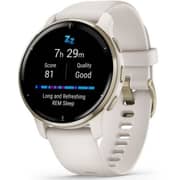 Garmin 0100249612 VENU 2 Plus GPS Smart Watch Cream Gold Stainless Steel Bezel W/Ivory Case and Silicone Band