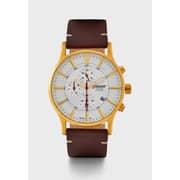 Leather Strap Chronograph Watch - White & Gold